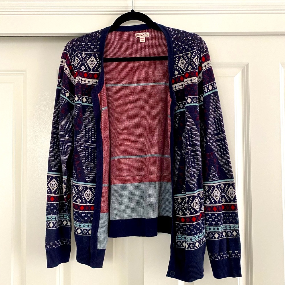Cardigan | Merona | Holiday Print | dark blue, red & white | XXL
